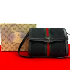 極 美品 箱付き GUCCI グッチ オールドグッチ ヴィンテージ シェリーライン GG ロゴ 金具 キャンバス レザー ショルダーバッグ 黒 78120