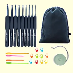 【在庫処分】かぎ針 編み針 キット かぎあみ 9本セット 編み物 かぎ針セット 毛糸 DIY 工具 セーター 帽子 初心者 編み物手芸 収納バッグ付き 小物付き 段数マーカー 巻尺 とじ針 小物付き収納でき`