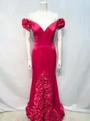 2161 JEANMACLEAN ジャンマクレーン キャバクラ ロングドレス オフショル 背中調整 バスト滑り止め マーメイド サテン 光沢 バースデー キャバドレス 9サイズ