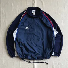 00s　archive　古着　old adidas　オールドアディダス　L/S 異素材切り替えピステ　ロングスリーブ　カットソー　スウェット　スリーライン　3 stripes　パフォーマンスロゴ刺繍　裾ヒモ　モックネック　ビッグサイズ　テック　XO　Y2K