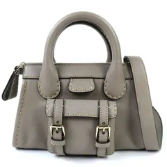 極美品△Chloe クロエ CHC21WS451F43053 EDITH MINI BAG レザー 2WAY ハンドバッグ ショルダーバッグ カシミアグレー 保存袋付き イタリア製 レディース
