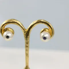 良質あこや真珠 サージカルステンレス スタッド 天然ブルーサファイア 入りピアス　7.4㎜～