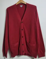 XL ) ユニクロ レッド ピュア ニュー ウール100% ニット カーディガン