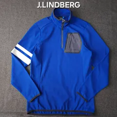 【👌値下げ交渉受付中】【J.LINDEBERG】ジェイリンドバーグ 秋冬 中厚手 薄裏起毛素材 ストレッチ素材 ハーフジップゴルフブルゾントレーナー ジャケット ゴルフウェア M メンズ ブルー ホワイトライン ロゴネーム