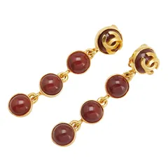 シャネル ヴィンテージ ココマーク ラウンド スイング ゴールド ワインレッド メッキ レディース CHANEL【243-33905】