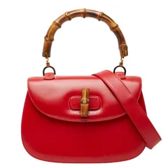 グッチ オールドグッチ バンブー ハンドバッグ ショルダーバッグ 2WAY 001 01 0633 レッド レザー レディース GUCCI【243-38212】