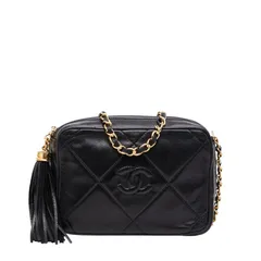 シャネル ココマーク マトラッセ タッセル チェーンショルダーバッグ ブラック ラムスキン レディース CHANEL【1-0253391】