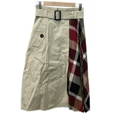 ブルーレーベルクレストブリッジ ロングスカート サイズ38 M レディース美品  - ベージュ×レッド×マルチ チェック柄/プリーツ