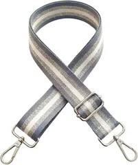 ａｄｚｕ ショルダーストラップ ショルダーベルト バッグ用 付け替え 太め 調節可能 肩掛け 2WAY レディース 紐 (ストライプ ブルーグレー x シルバー)