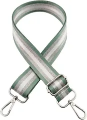 ａｄｚｕ ショルダーストラップ ショルダーベルト バッグ用 付け替え 太め 調節可能 肩掛け 2WAY レディース 紐 (ストライプ ライトグリーン x シルバー)