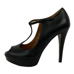 GUCCI(グッチ) パンプス 37 1/2 レディース美品  - 黒 オープントゥ レザー