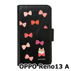 【新品未使用】OPPO Reno13 A スマホケース 手帳型 (色：ブラック×柄：柴犬とリボン) moimoikka モイモイッカ アニマル カード収納 PUレザー flip2-reno13a-bk-20093