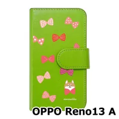 【新品未使用】OPPO Reno13 A スマホケース 手帳型 (色：グリーン×柄：柴犬とリボン) moimoikka モイモイッカ アニマル カード収納 PUレザー flip2-reno13a-gr-20093