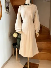 アイボリー 톤 スクエアネック Long ワンピース スモール分