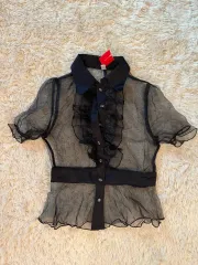 *新品* ブラック シースルー フリル 半袖 ブラウス