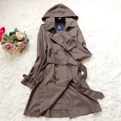 美品　バーバリーロンドン　BURBERRY LONDON　スプリングコート　レインコート　トレンチコート　イタリア製生地　フード　ベルト付き　メタルボタン　ボタンロゴ　美シルエット　Aライン　ドローコード　モカ茶　38　M　ポリエステル　撥水