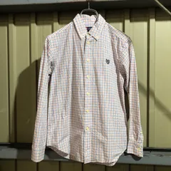 1620 CHAPS 長袖シャツ オレンジ ネイビー ホワイト M チャップス チェック柄 ワンポイント 刺繍ロゴ 古着卸 アメリカ仕入