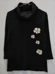 KUMIKYOKU ヴィンテージ 森ガール 椿 花 チュニック タートルネック ウール100 ニット