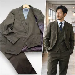 【躍動するクラシック】 春秋 モーレス スリーピース スーツ M カーキ　オリーブ　緑　 BEAMS DESIGN ビームスデザイン監修 ストレッチ 3点組 結婚式 二次会 ビジネス セットアップ MORLES