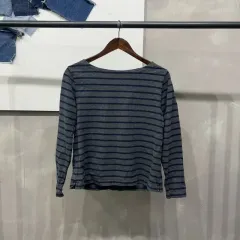 (90) ユニクロ レディース カジュアル ストライプ ラウンド 長袖 Tシャツ