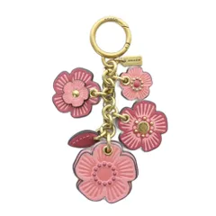 コーチ COACH キーホルダー チャーム レザー 本革 ピンク ゴールド色 フラワーモチーフ  花モチーフ ゴールド金具 チェーン付き /RI ■OS