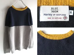 スコットランド製 Harley of Scotland × Blue Work トゥモローランド別注 カラー切替 シェットランドウール ニット 36 ネイビー グレー
