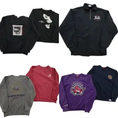 古着卸 まとめ売り カラー スウェット 7枚セット (メンズ S /M ) 人物 ハーフジップ 襟付き ワンポイント 英文字プリント 中古 古着 ND5551