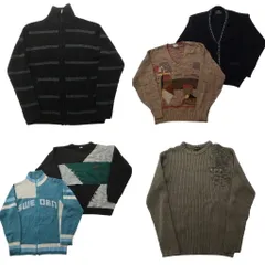 古着卸 まとめ売り セーター MIX 6枚セット (メンズ L ) フルジップ ボーダー カーディガン アーチロゴ 中古 古着 ND5754