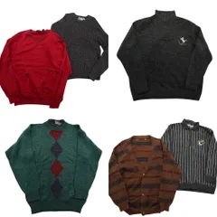 古着卸 まとめ売り セーター MIX 6枚セット (メンズ L ) Ｖネック クルーネック カーディガン ハーフジップ アーガイル柄 中古 古着 ND5767