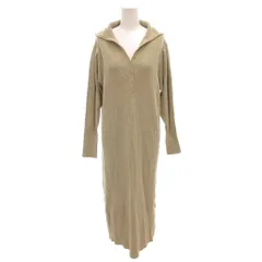 capricieux lemage ニット ワンピース ウール PS ベージュ ロング リブ ポロ襟 ハーフボタン 長袖 /FF