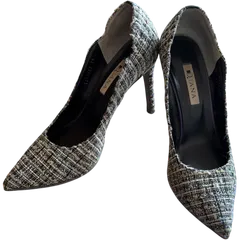  DIANA  ダイアナ パンプス ブラック ハイヒール 靴 中古 ブラック 黒 レディース 日本製 25 ツイード【ZK88】