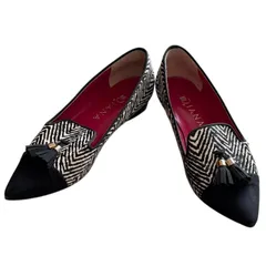  DIANA  ダイアナ パンプス ブラック フラットシューズ 靴 中古 ブラック 黒 レディース 日本製 23.5 ツイード ゼブラ【ZK88】