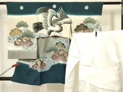 平和屋着物[]七五三　男の子　祝着・長襦袢(袷)セット　鷹　鷲　松取り宝尽くし文　暈し染め　金彩　逸品　DABA3826ma