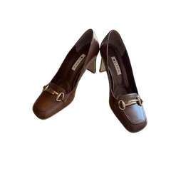  DIANA  ダイアナ パンプス  太ヒール  ハイヒール 靴 中古 レディース 日本製 23  ブラウン 茶色系【ZK88】