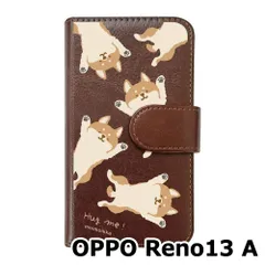 【新品未使用】 OPPO Reno13 A スマホケース 手帳型 (色：ブラウン×柄：hugme柴犬総柄) moimoikka モイモイッカ いぬ 動物 アニマル flip2-reno13a-br-20106
