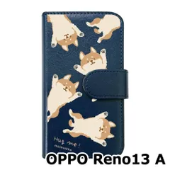 【新品未使用】 OPPO Reno13 A スマホケース 手帳型 (色：ネイビー×柄：hugme柴犬総柄) moimoikka モイモイッカ いぬ 動物 アニマル flip2-reno13a-nv-20106