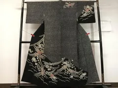 平和屋着物●訪問着　辻が花　絞り　手描き　たたき染め　黒地　金彩　正絹　逸品　CABC9663vp