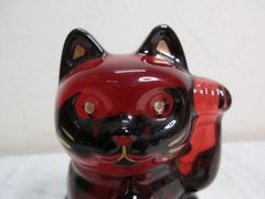 バカラ Baccarat 招き猫 レッドオクトゴン クリスタル 置物 高さ：10.5