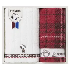 【ギフト】[タオル類]スヌーピー チェック フェイスタオル&ウォッシュタオル