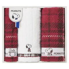 【ギフト】[タオル類]スヌーピー チェック フェイスタオル2P&ウォッシュタオル