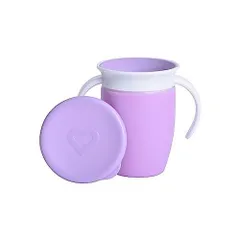 munchkin マンチキン ハンドル付きミラクルカップ パープル パステル 6ヶ月から こぼれない プラスチック 子供 ベビーマグ コップ飲み