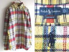 Ralph Lauren ラルフローレン CUSTOM FIT ポロポニーロゴ刺繍 チェック ヘビーネルシャツ BDシャツ L レッド イエロー ブルー グリーン