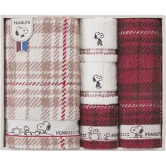 【ギフト】[タオル類]スヌーピーチェック バス・フェイス・ウォッシュタオルセット