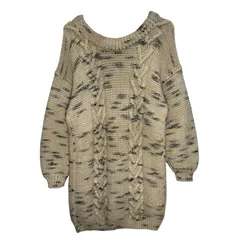 オープンメランジニット ワンピース レディース ニット セーター 長袖 オーバーサイズ ビッグシルエット クルーネック アイボリー