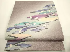 平和屋着物▼太鼓柄袋帯　ふくれ織　吉祥舞花文　金通し地　正絹　逸品　CABC3253ak