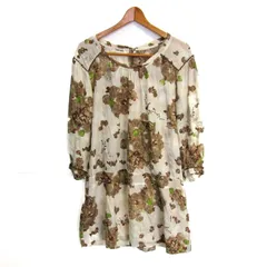 スーパーハッカ ワンピース トップス 長袖 花柄 レディース ﾌﾘｰサイズ ベージュ×茶×緑 SUPER HAKKA 【中古】