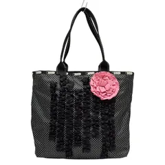 LESPORTSAC(レスポートサック) ショルダーバッグ - 黒×白×ピンク ドット柄/フラワー(花)