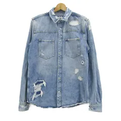 ザラ 長袖シャツ トップス デニムシャツ ダメージ加工 リラックスフィット メンズ Mサイズ ライトブルー ZARA 【中古】
