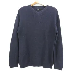 カルバンクライン ニット トップス 長袖 リネン混 サマーセーター メンズ Mサイズ ネイビー Calvin klein 【中古】