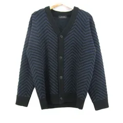 ナノユニバース カーディガン トップス 長袖 Vネック ニット メンズ Lサイズ 紺×黒 nano universe 【中古】